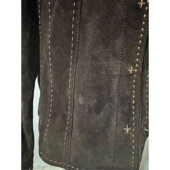 Coldwater Creek brown suede Leather stitching details sequin beaded embellishmen - Picture 4 of 10